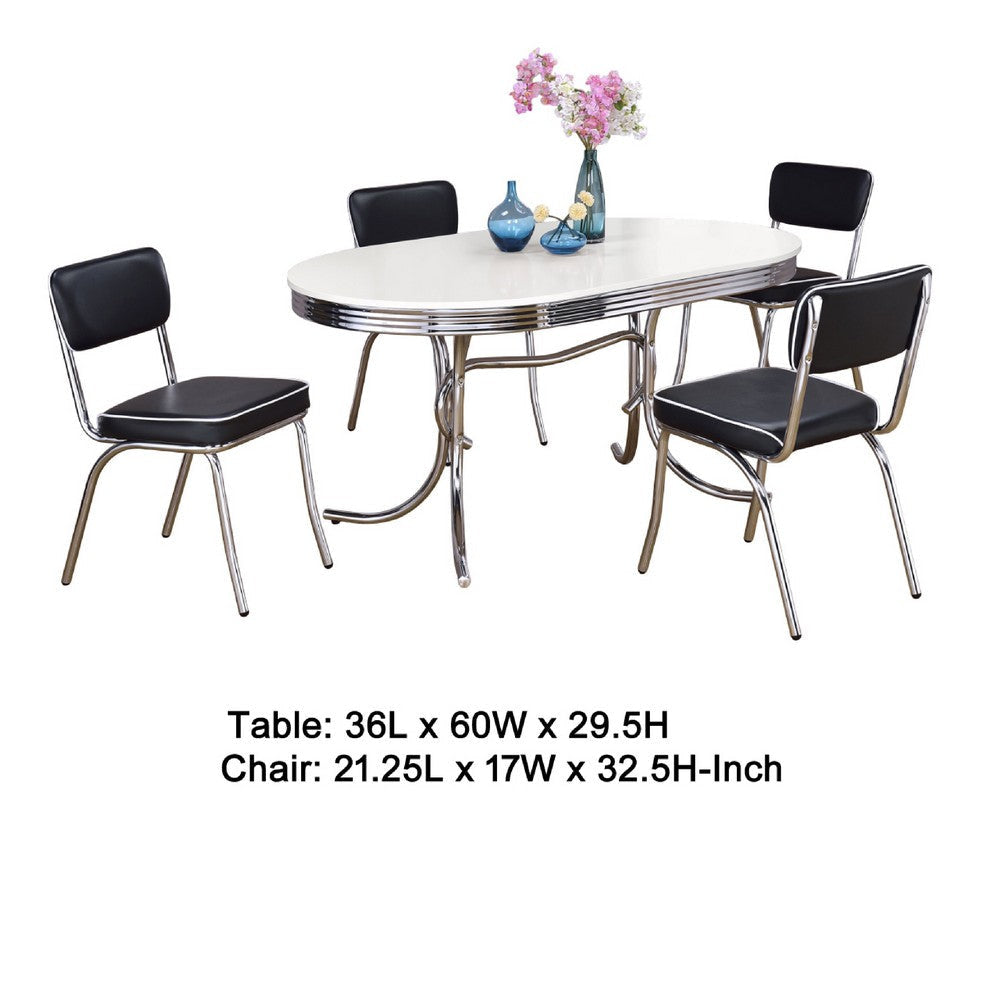 Loy 5pc Dining Table & Chair Set | Black Faux Leather | Retro White Oval BM338101