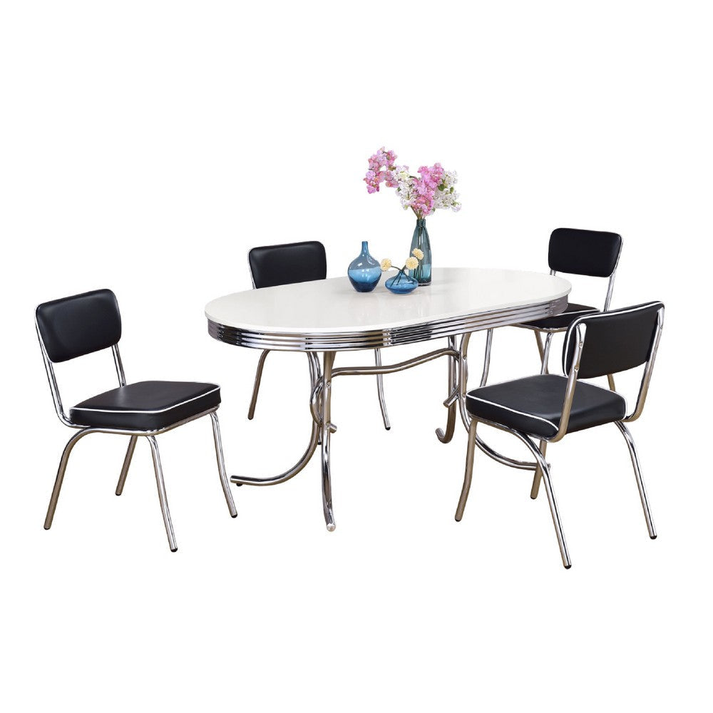 Loy 5pc Dining Table & Chair Set | Black Faux Leather | Retro White Oval BM338101
