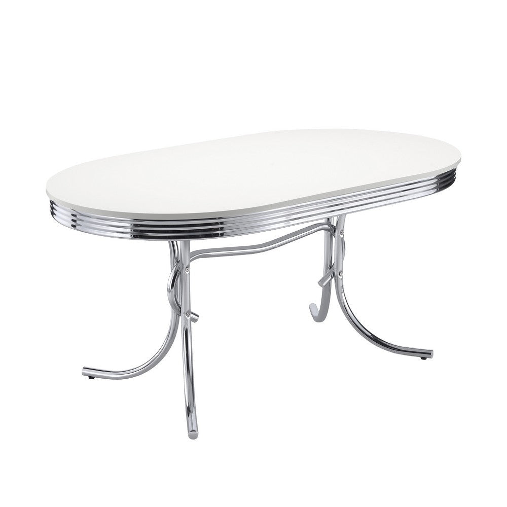 Loy 5pc Dining Table & Chair Set | Red Faux Leather | Retro White Oval BM338102
