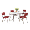 Loy 5pc Dining Table & Chair Set | Red Faux Leather | Retro White Oval BM338102