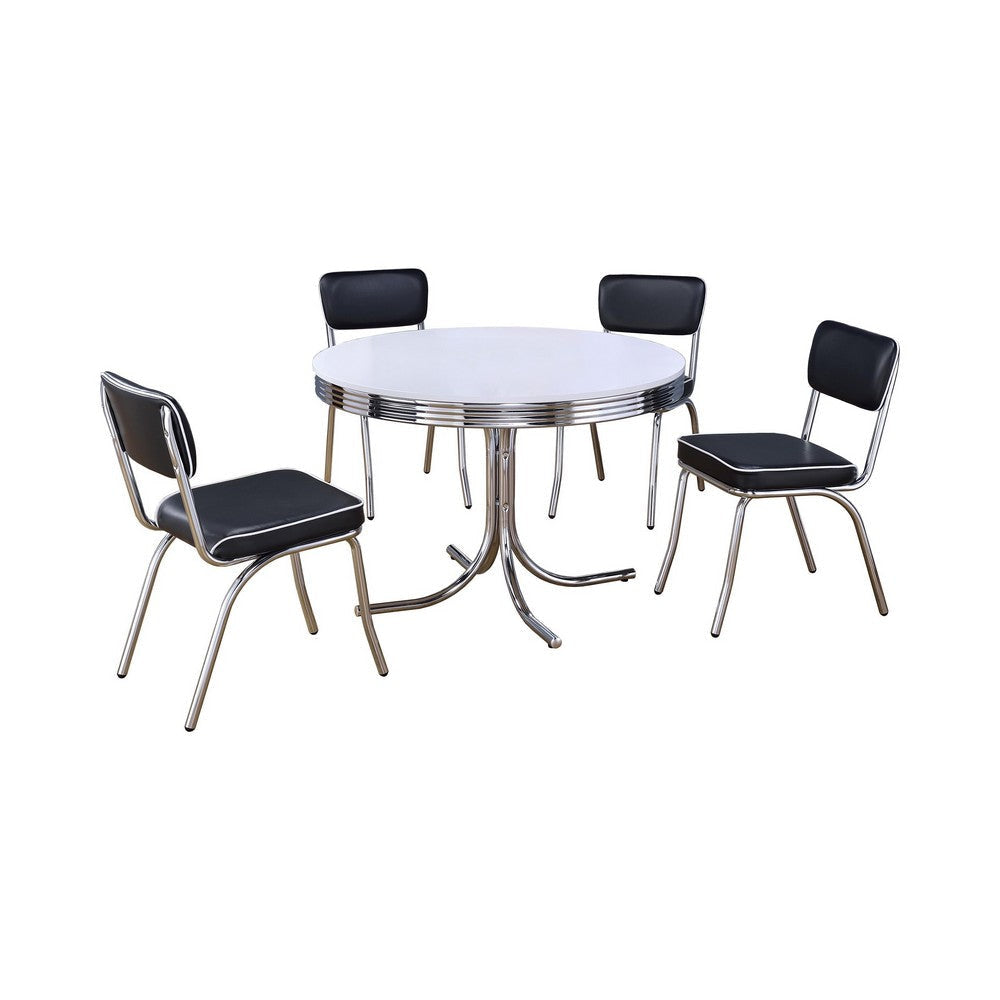 Loy 5pc Dining Table & Chair Set | Black Faux Leather | Retro White Round BM338103