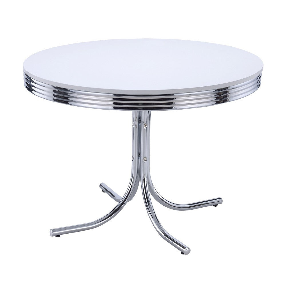 Loy 5pc Dining Table & Chairs Set | Red Faux Leather | Retro White Round BM338104