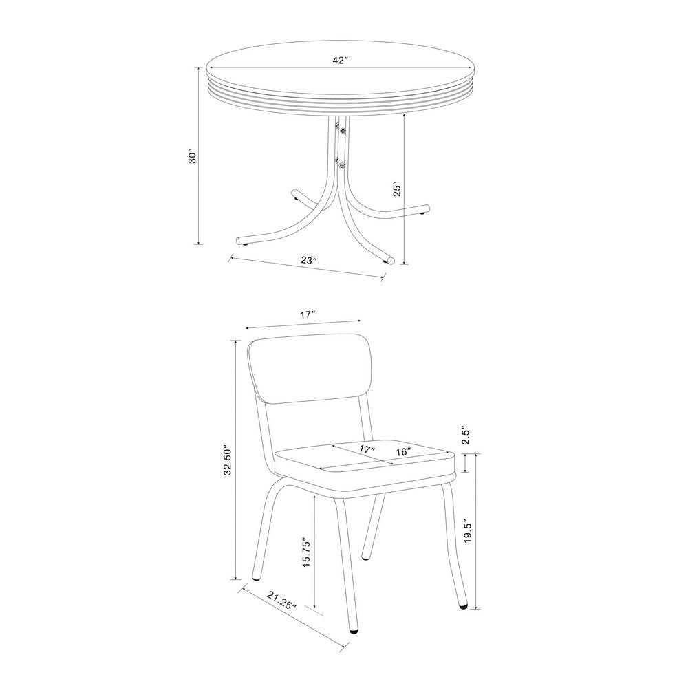 Loy 5pc Dining Table & Chairs Set | Red Faux Leather | Retro White Round BM338104