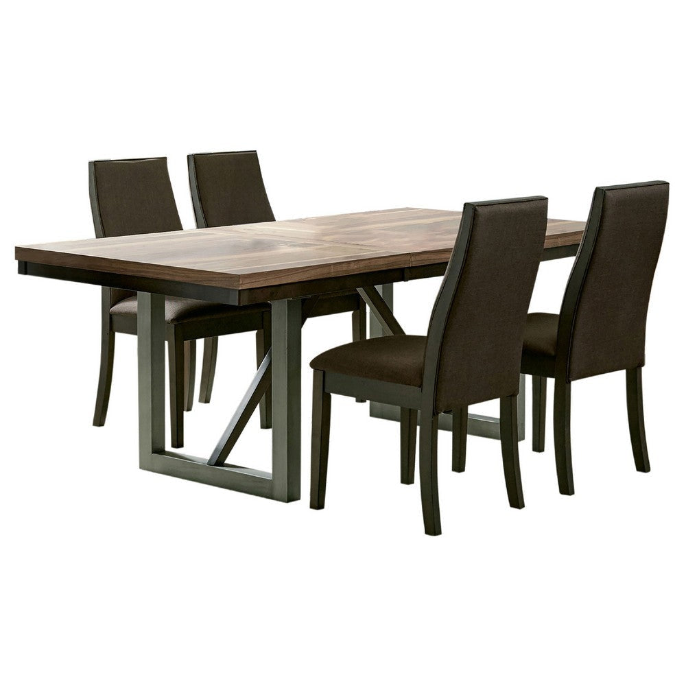 Zor 5pc Dining Set | 60-77" Extendable Table | 4 Chairs | Dark Brown