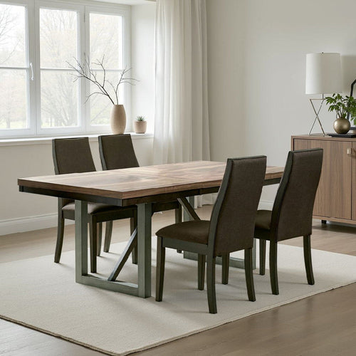 Zor 5pc Dining Set | 60-77" Extendable Table | 4 Chairs | Dark Brown