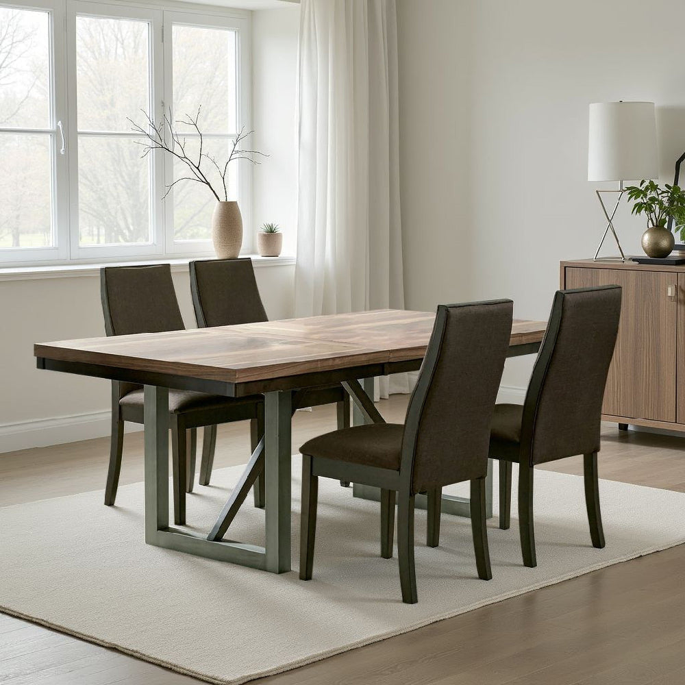 Zor 5pc Dining Set | 60-77" Extendable Table | 4 Chairs | Dark Brown