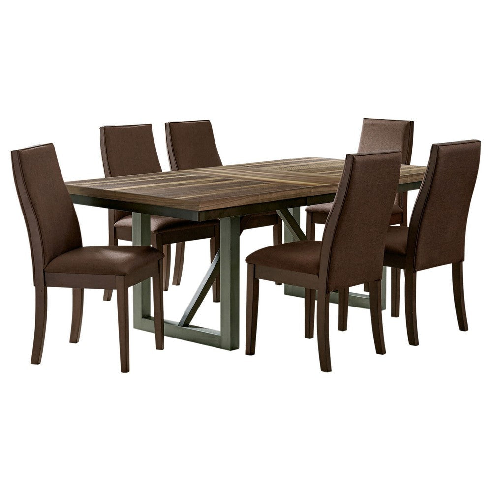 Zor 7pc Dining Set | 60-77" Extendable Table | 6 Chairs | Dark Brown