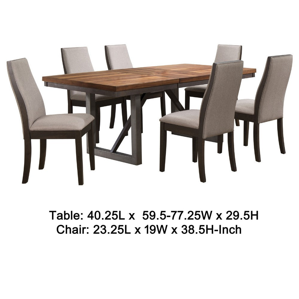 Zor 7pc Dining Set | 60-77’’ Extendable Table | 6 Chairs | Taupe Gray BM338112