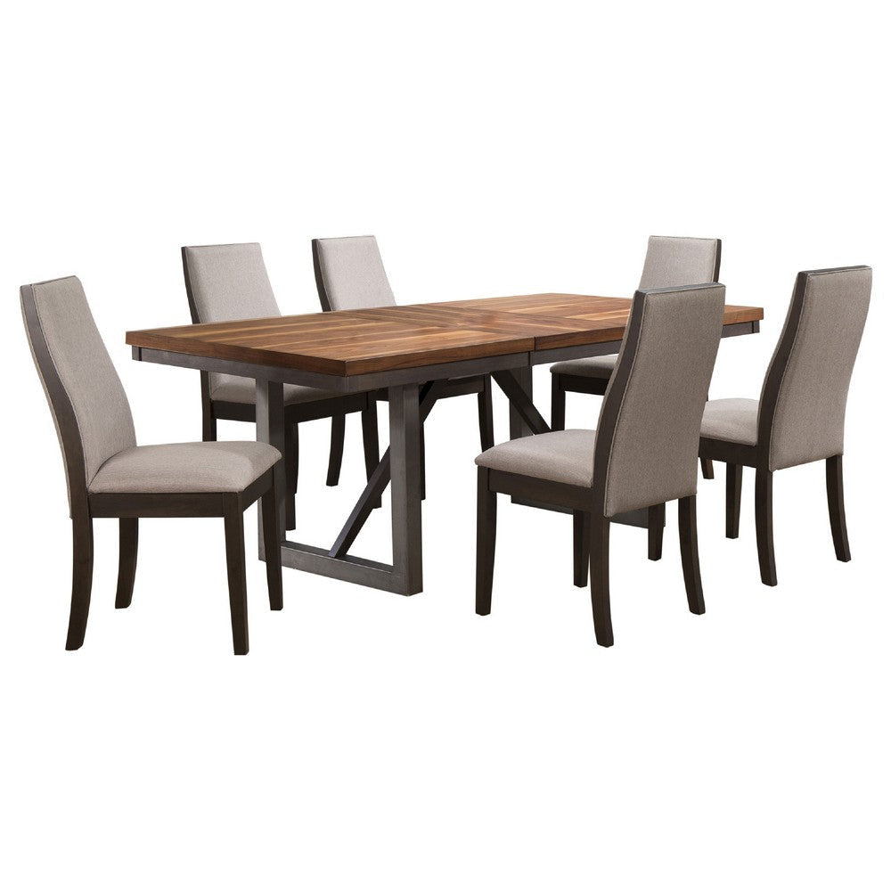 Zor 7pc Dining Set | 60-77" Extendable Table | 6 Chairs | Taupe Gray