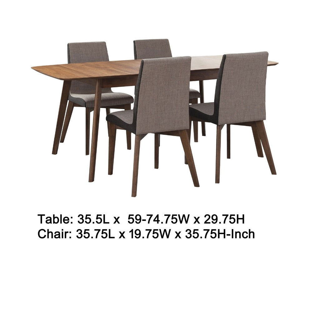Bera 5pc Dining Set w Chairs | 59-75’’ Extendable | Walnut Brown | Gray BM338113