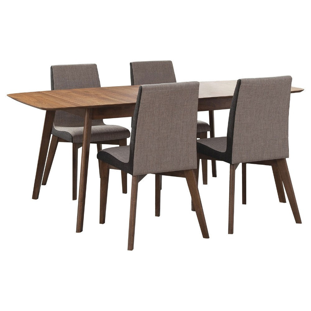Bera 5pc Dining Set w Chairs | 59-75" Extendable | Walnut Brown | Gray