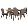 Bera 7pc Dining Set w Chairs | 59-75" Extendable | Walnut Brown | Gray