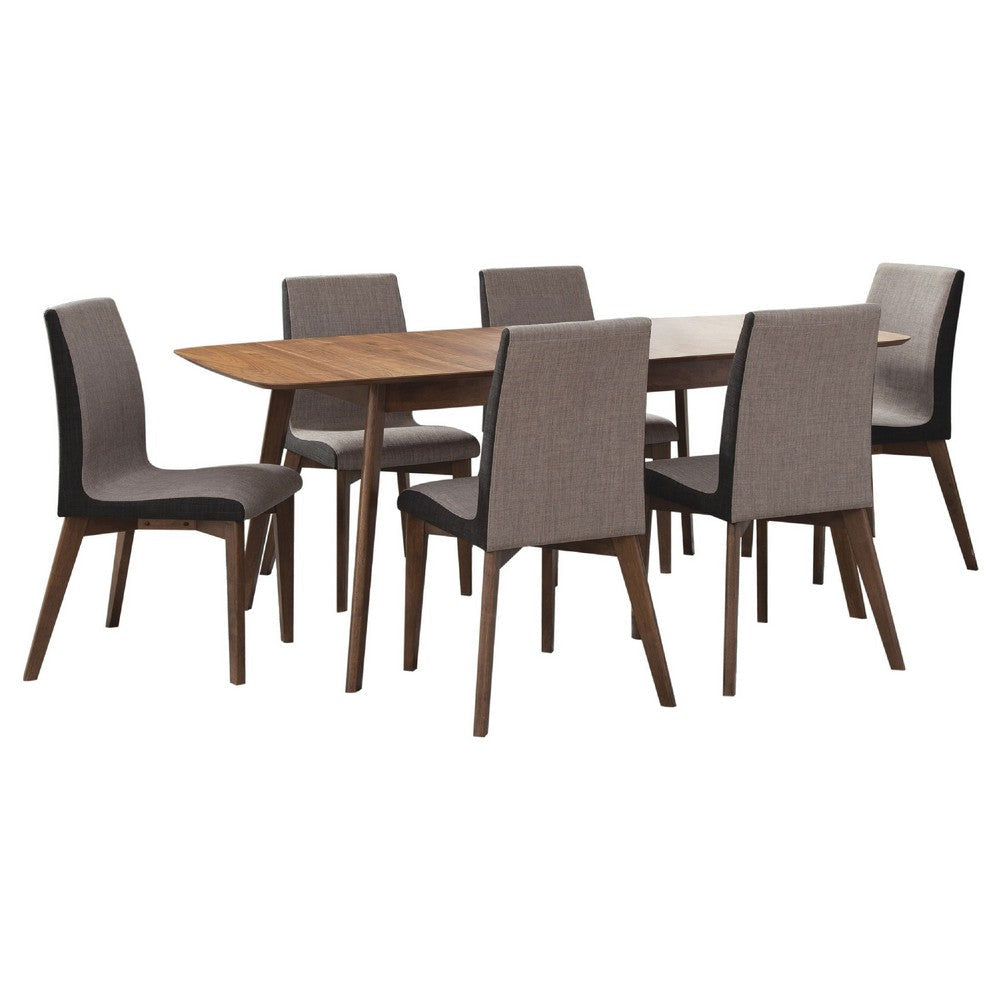 Bera 7pc Dining Set w Chairs | 59-75" Extendable | Walnut Brown | Gray