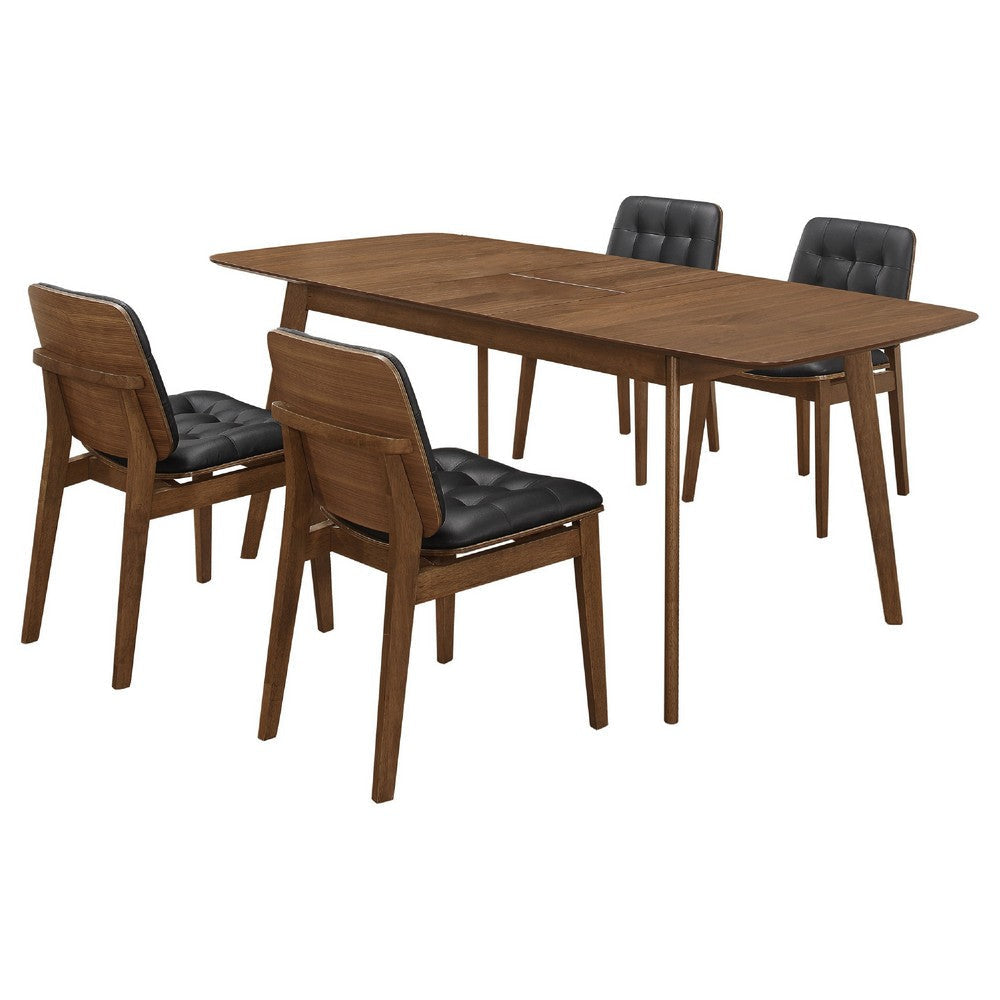 Bera 5pc Dining Set w Chairs | 59-75" | Walnut Brown | Black Faux Leather