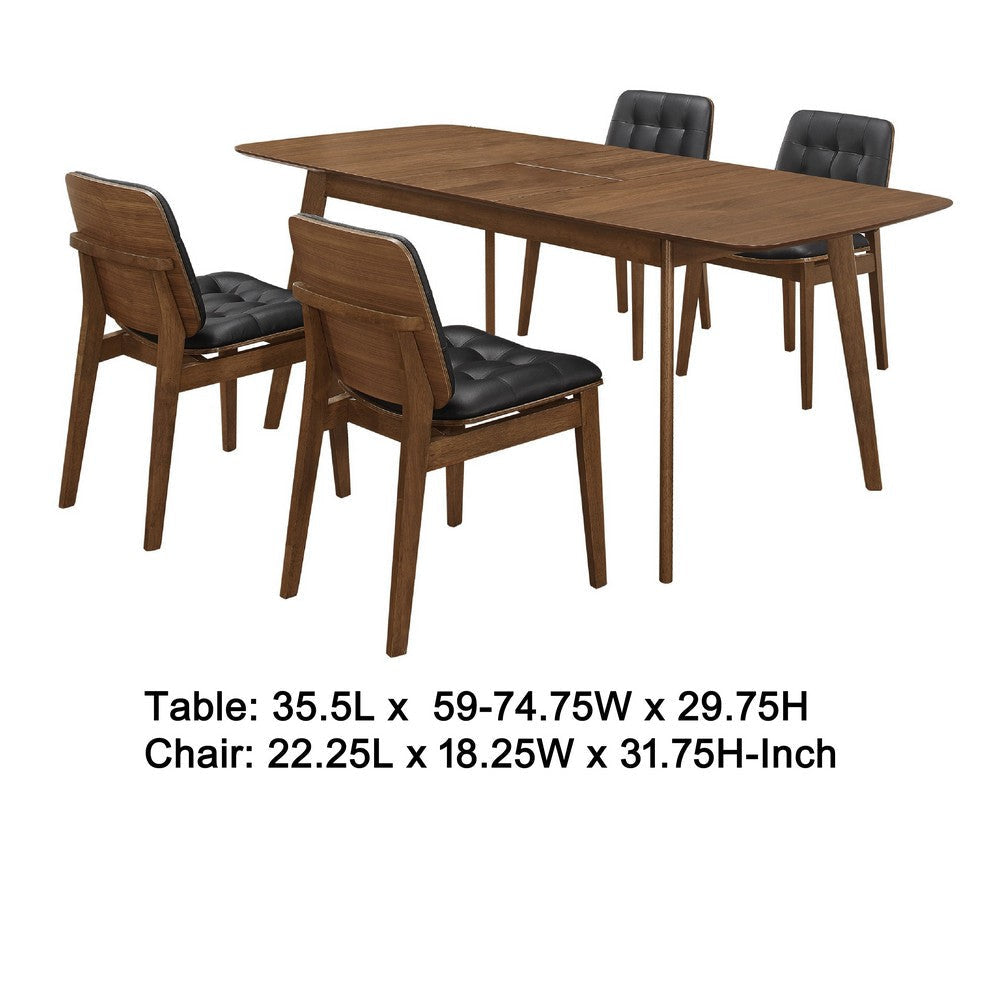 Bera 5pc Dining Set w Chairs | 59-75’’ | Walnut Brown | Black Faux Leather BM338115