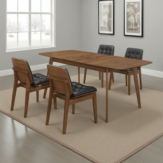 Bera 5pc Dining Set w Chairs | 59-75" | Walnut Brown | Black Faux Leather