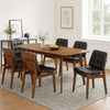 Bera 7pc Dining Set w Chairs | 59-75" | Walnut Brown | Black Faux Leather