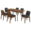 Bera 7pc Dining Set w Chairs | 59-75’’ | Walnut Brown | Black Faux Leather BM338116