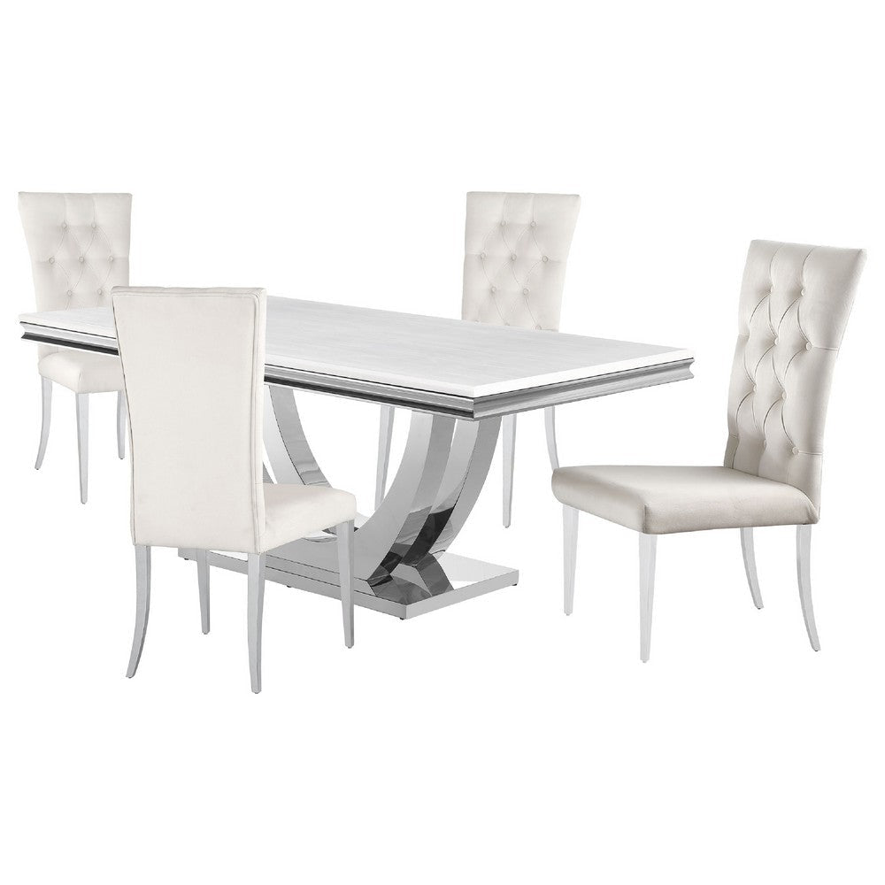 Kery 5pc Dining Table Set | Modern White Faux Marble | 4 Side Chairs