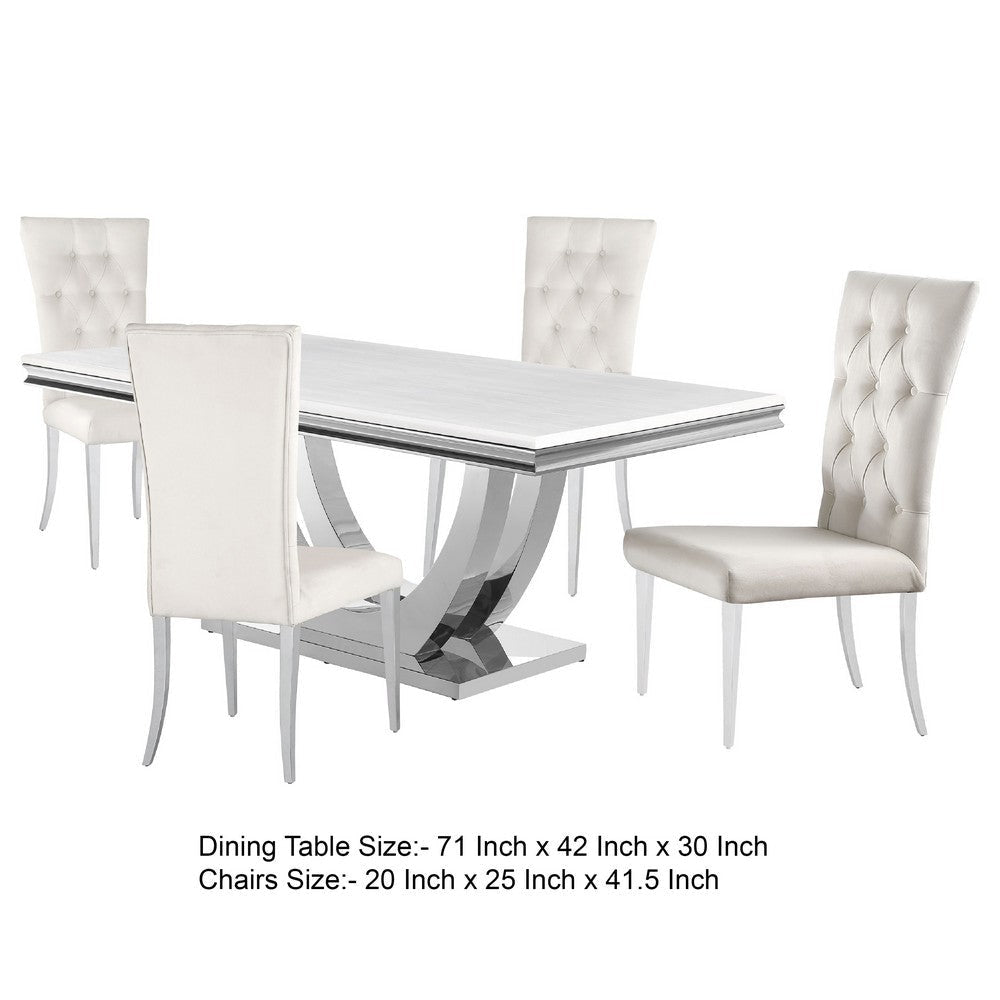 Kery 5pc Dining Table Set | Modern White Faux Marble | 4 Side Chairs BM338117