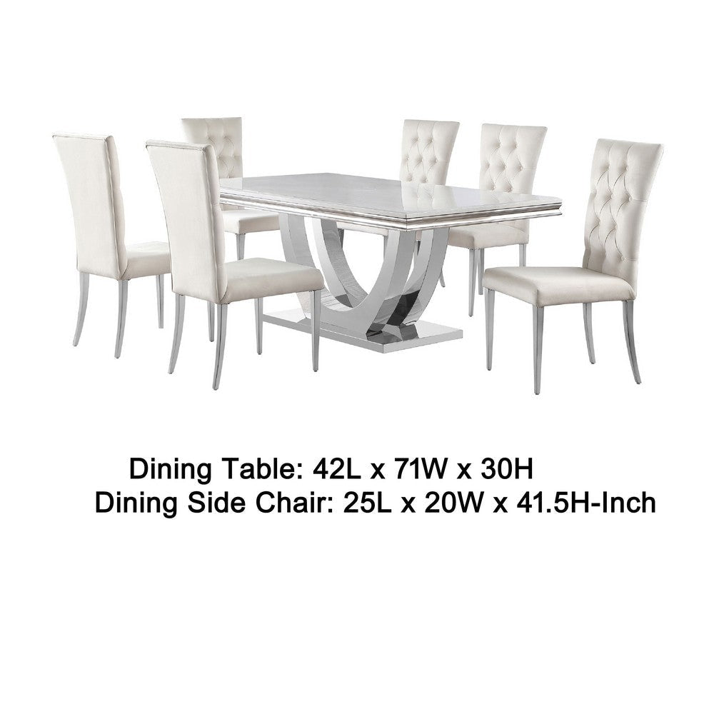 Kery 7pc Dining Table Set | Modern White Faux Marble | 6 Side Chairs BM338118