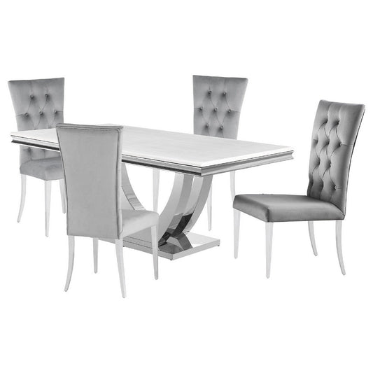 Kery 5pc Dining Table Set | Modern Gray Faux Marble | 4 Side Chairs