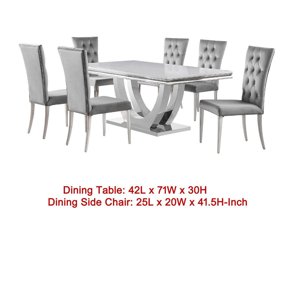 Kery 7pc Dining Table Set | Modern Gray Faux Marble | 6 Side Chairs BM338120