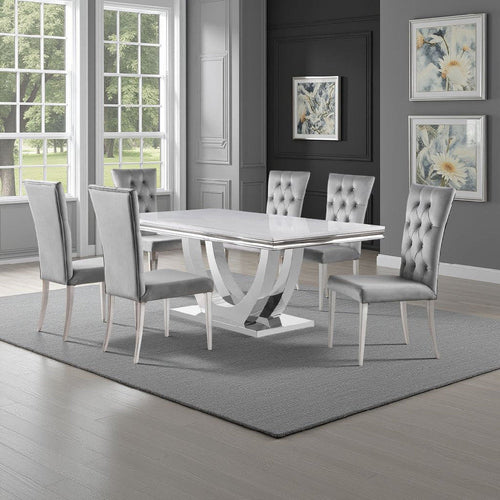 Kery 7pc Dining Table Set | Modern Gray Faux Marble | 6 Side Chairs
