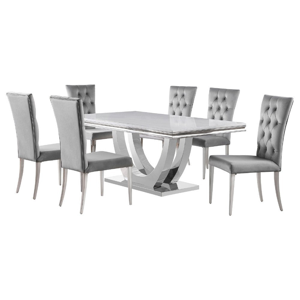 Kery 7pc Dining Table Set | Modern Gray Faux Marble | 6 Side Chairs