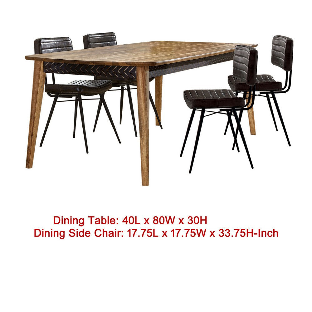 Hom 5pc Dining Table Set | Natural Brown Sheesham | Espresso Leather BM338125
