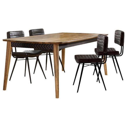 Hom 5pc Dining Table Set | Natural Brown Sheesham | Espresso Leather