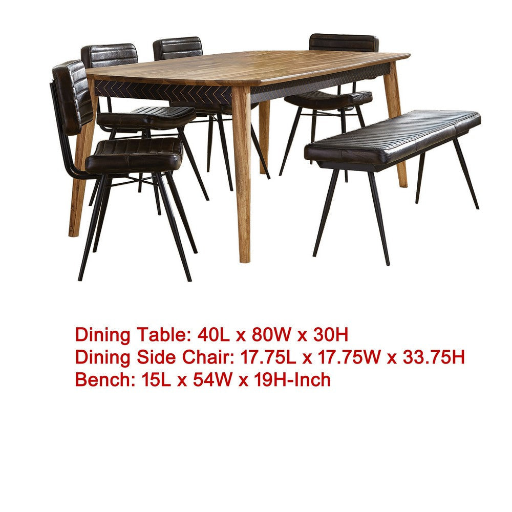 Hom 6pc Dining Table Set | Natural Brown Sheesham | Espresso Leather BM338126