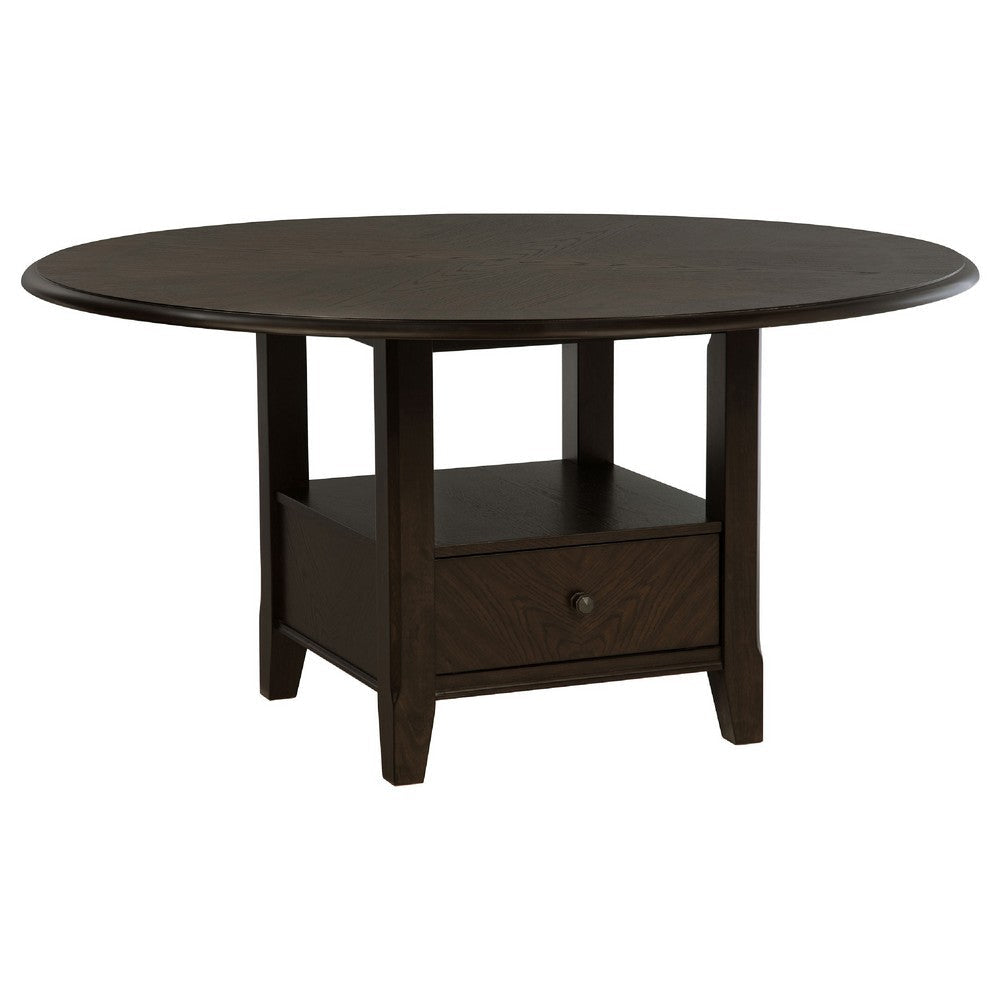 Tipa 5pc Dining Table Set | Dark Brown Round Wood Top | Storage Base BM338129