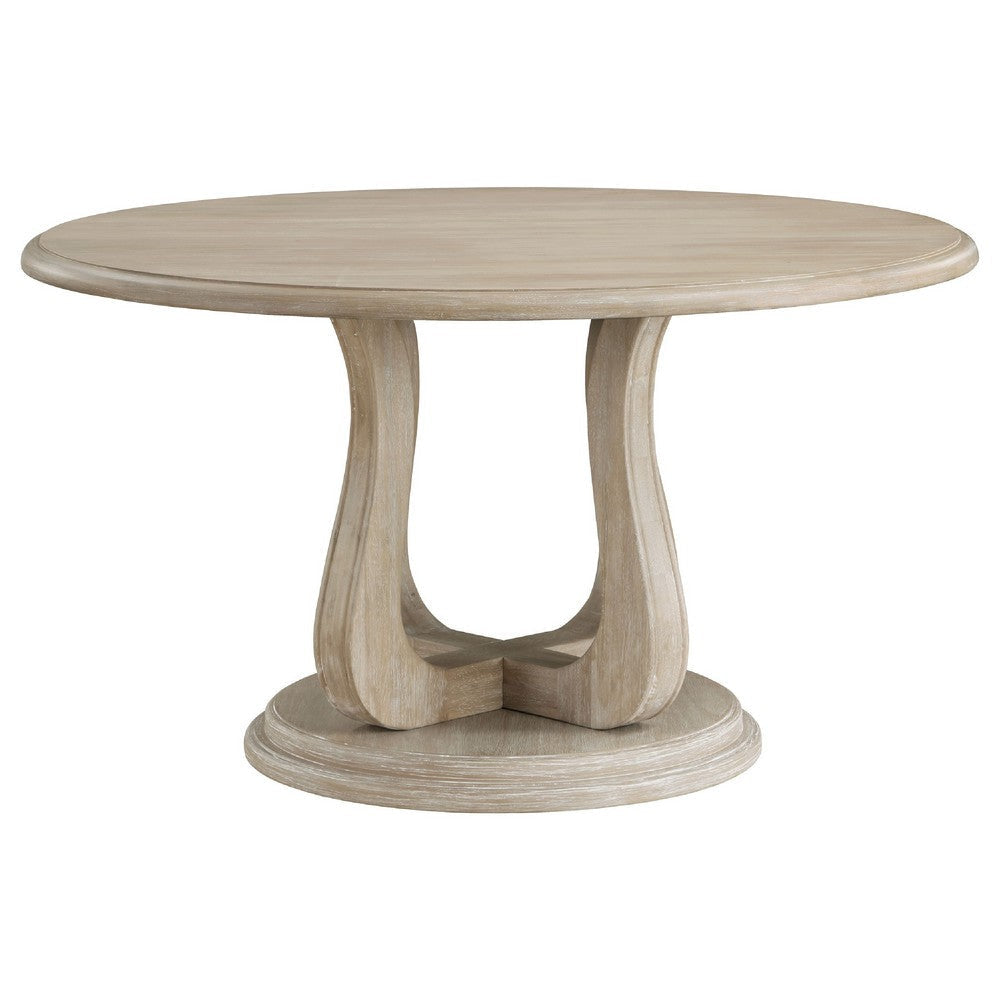 Eva 5pc Dining Table Set | White Washed Round Wood Top | Beige Chairs BM338131