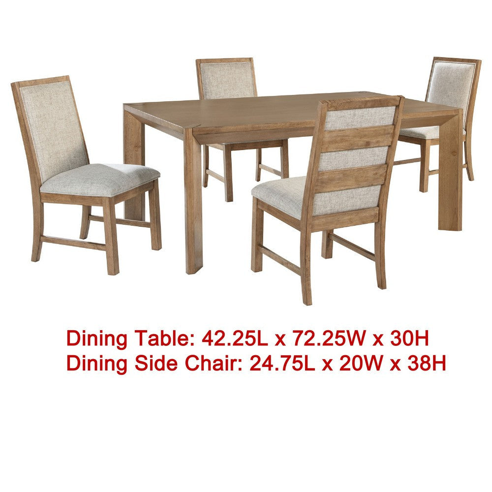 Rune 5pc Dining Table Set | Natural Brown | 4 Oatmeal Gray Chairs BM338132
