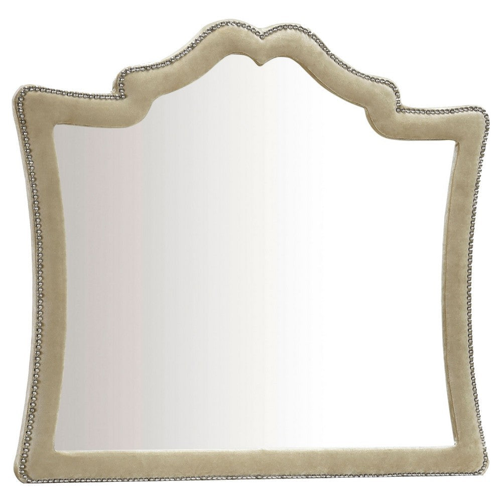 Lino Dresser Mirror | Curved Frame | Nailhead Trim | Cream Velvet 43"