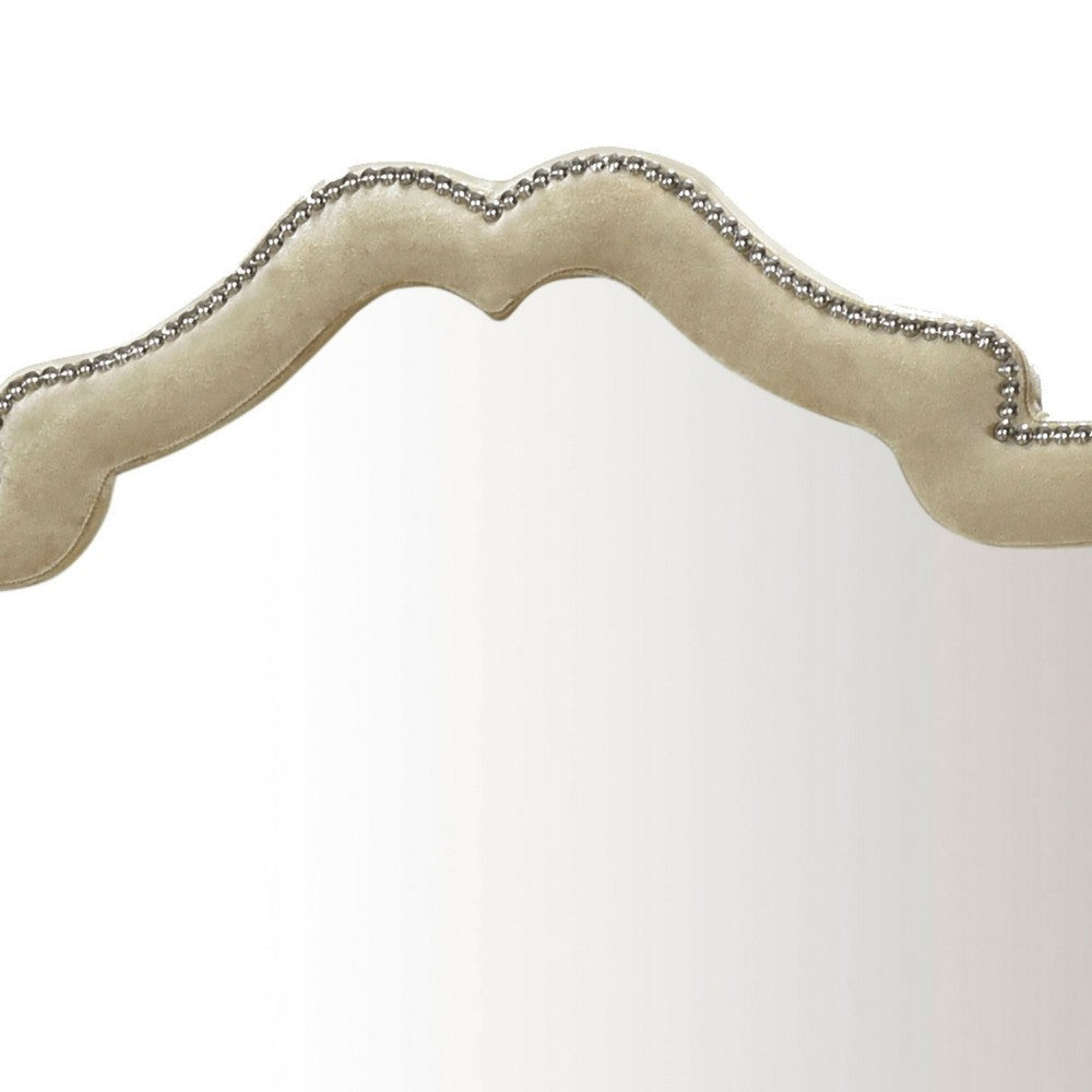 Lino Dresser Mirror | Curved Frame | Nailhead Trim | Cream Velvet 43’’ BM338134