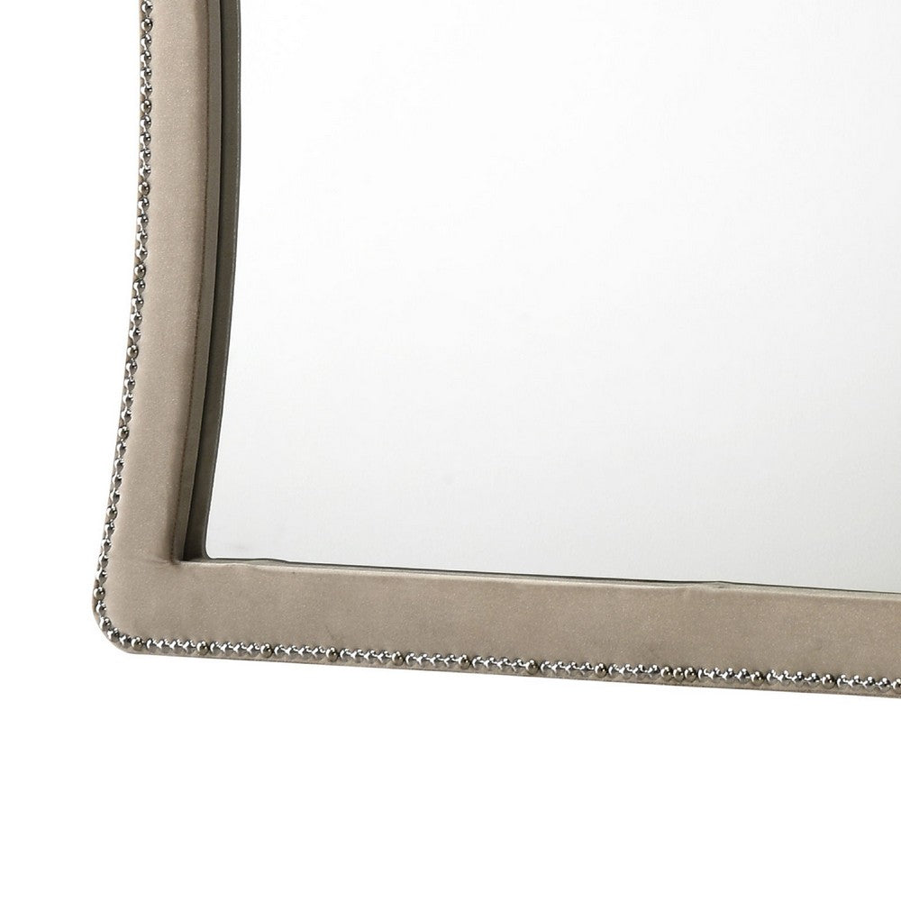 Lino Dresser Mirror | Curved Frame | Nailhead Trim | Cream Velvet 43"