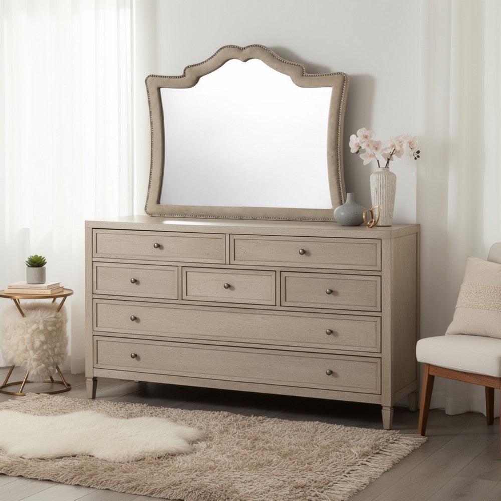 Lino Dresser Mirror | Curved Frame | Nailhead Trim | Cream Velvet 43"