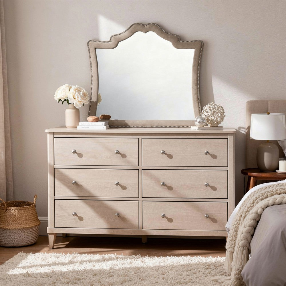 Lino Dresser Mirror | Curved Frame | Nailhead Trim | Cream Velvet 43"