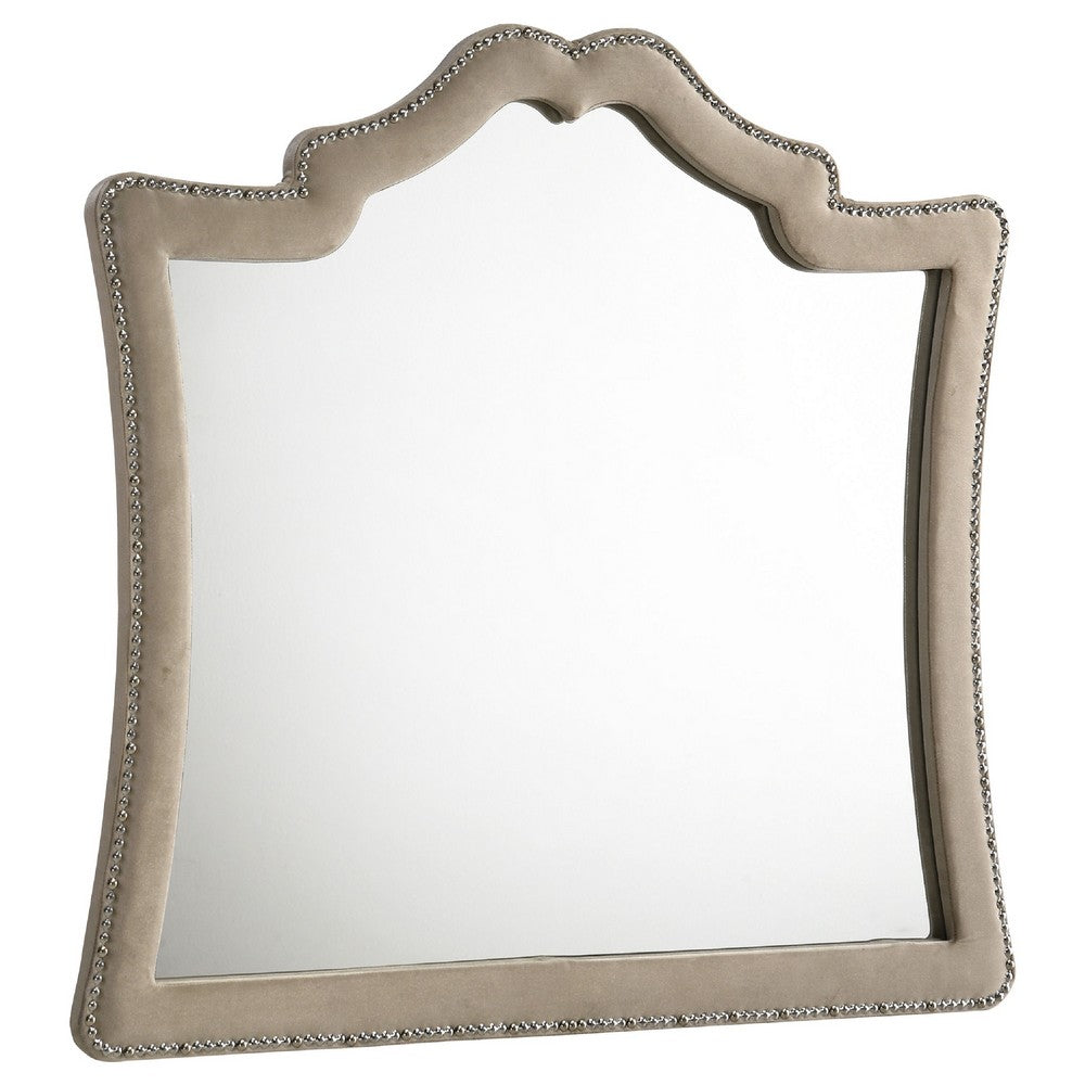 Lino Dresser Mirror | Curved Frame | Nailhead Trim | Cream Velvet 43"