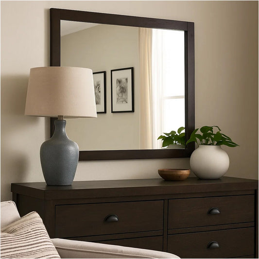 Wlly Dresser Mirror with Wide Frame | 39" Dark Brown Hardwood