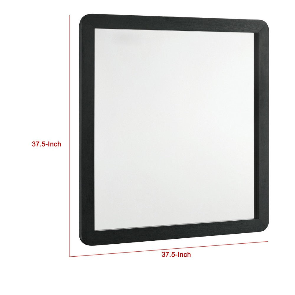 Cavy Dresser Mirror | Rounded Corners and Flat Glass | Black Melamine BM338137