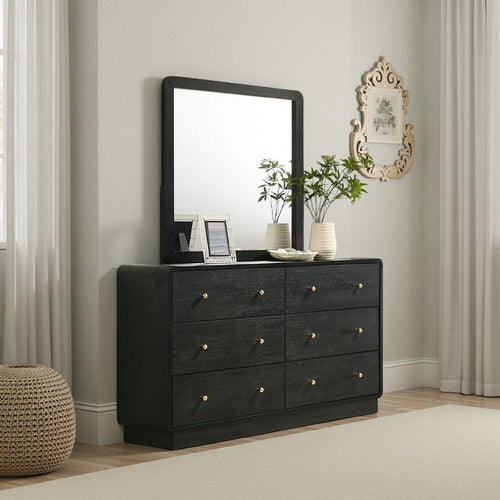 Cavy Dresser Mirror | Rounded Corners and Flat Glass | Black Melamine