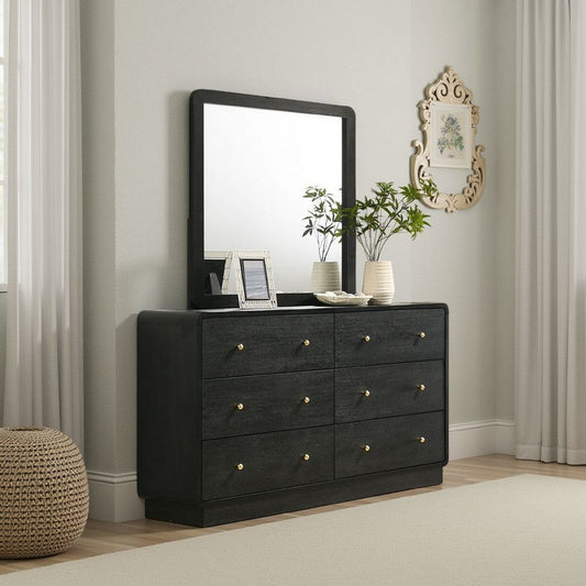 Cavy Dresser Mirror | Rounded Corners and Flat Glass | Black Melamine