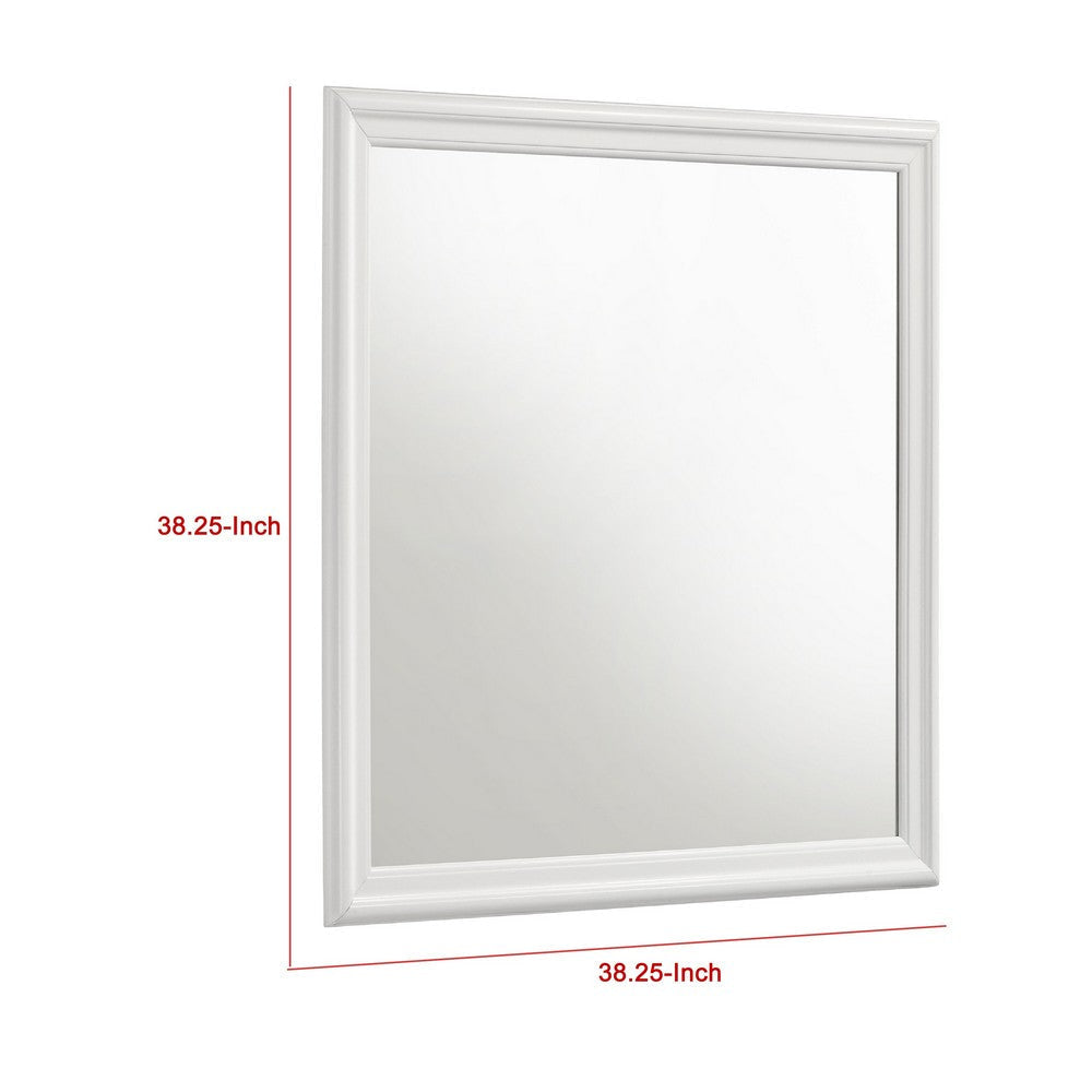 Nim Rectangular Dresser Mirror | Molded Trim Frame | 38’’ White Wood BM338138