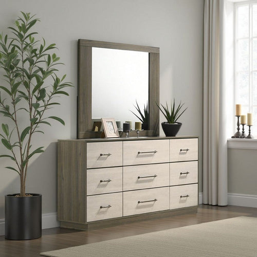 Fene Rectangular Dresser Mirror | Flat Glass | 38" Gray Oak Melamine