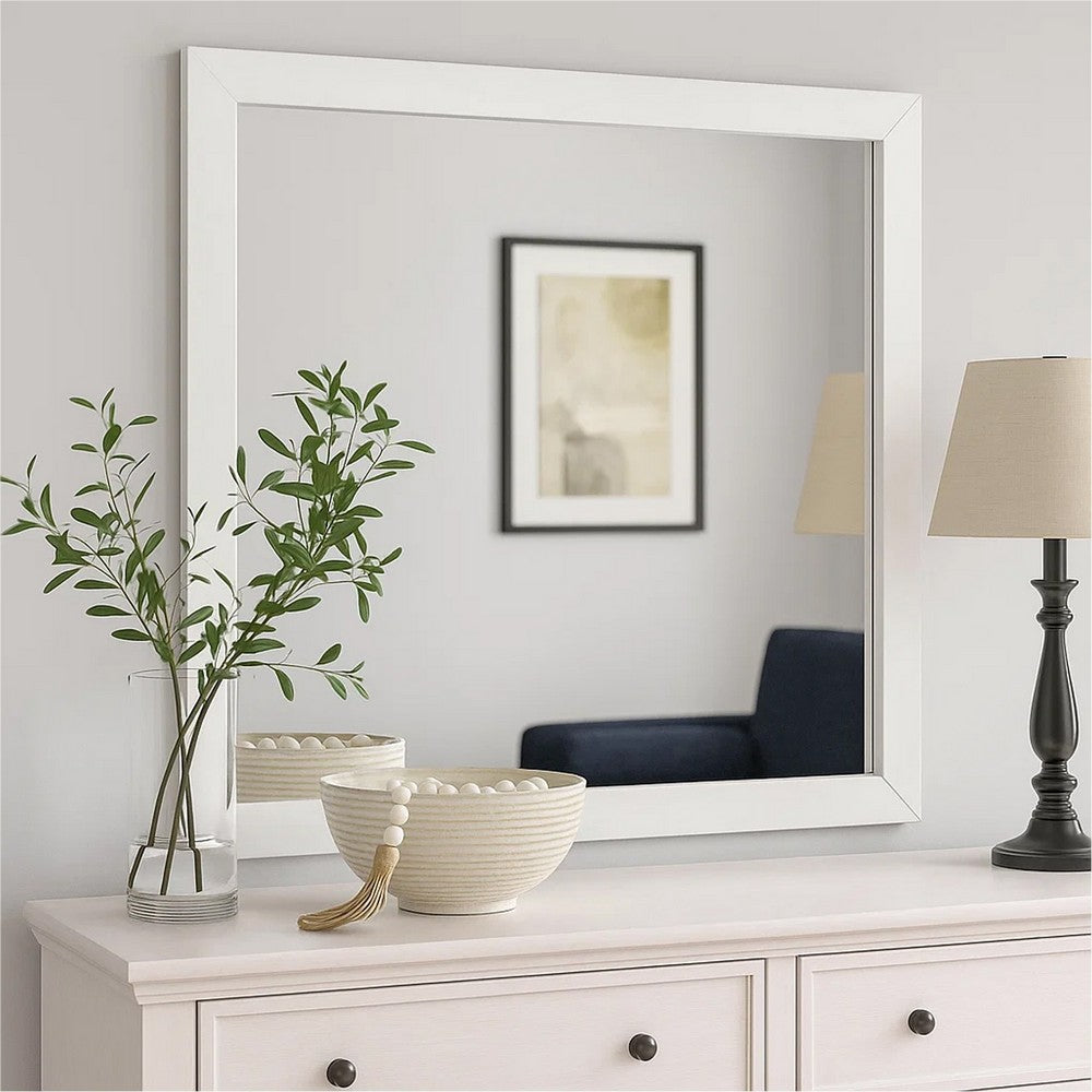 Dex Rectangular Dresser Mirror | Non-Beveled Glass | White Melamine