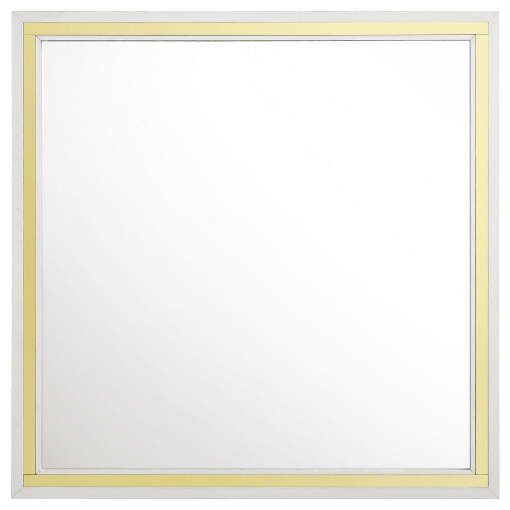 Jenny Square Dresser Mirror | Polished Golden Trim | White Melamine BM338144