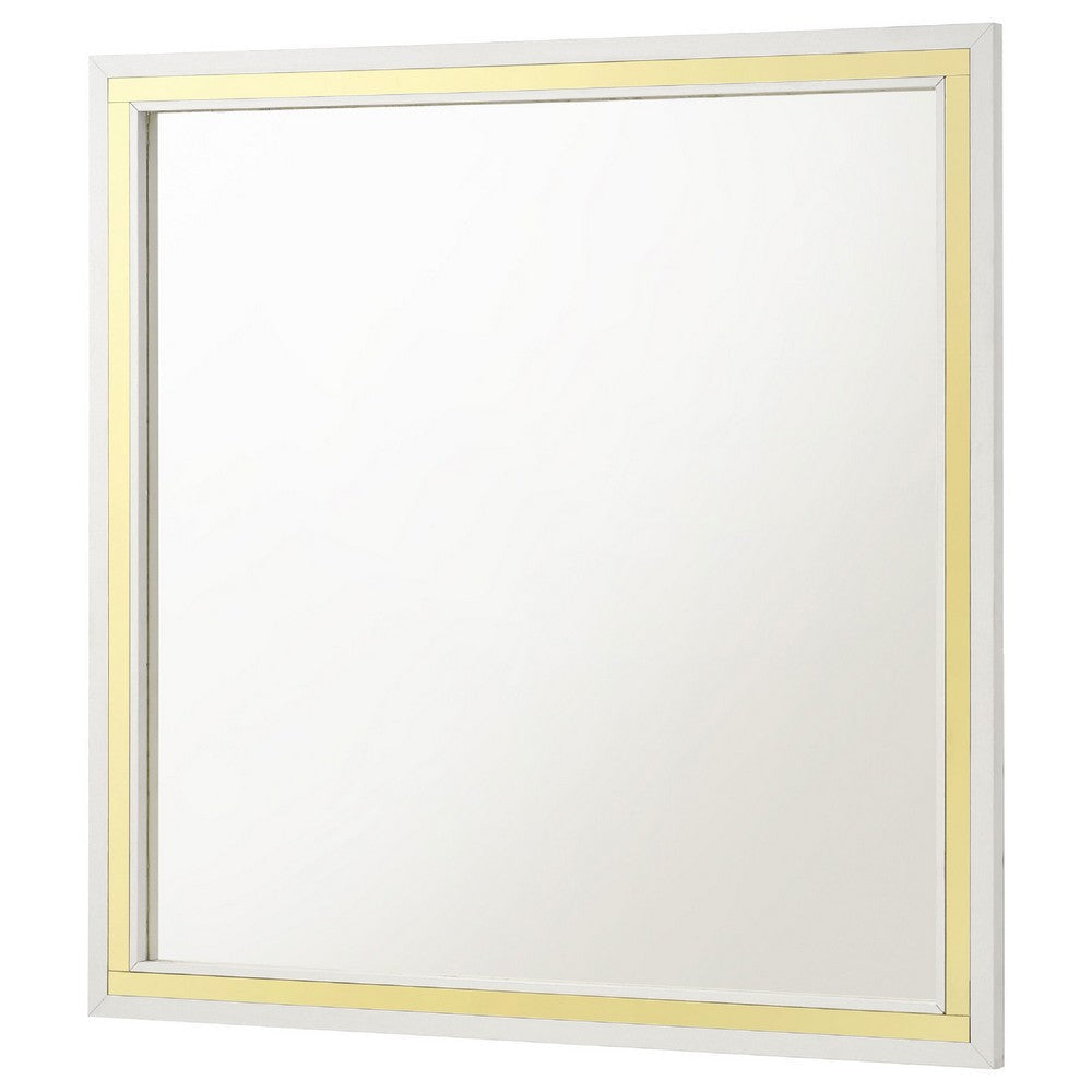 Jenny Square Dresser Mirror | Polished Golden Trim | White Melamine BM338144